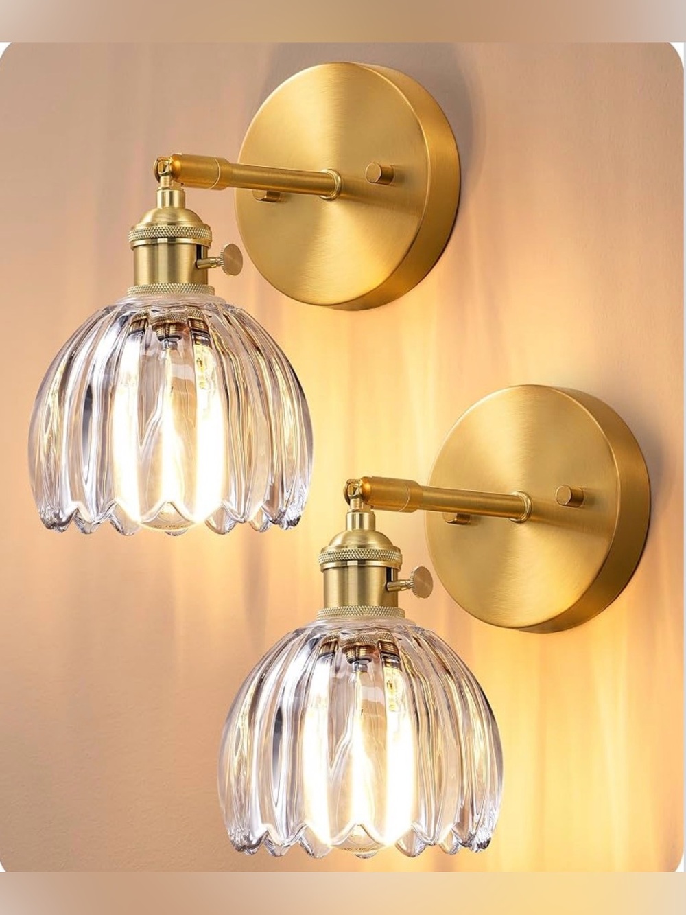 2-Pack Brass Gold Sconces, 180° Adjustable Tulip Glass Wall Lamps
Hardwired, Rot